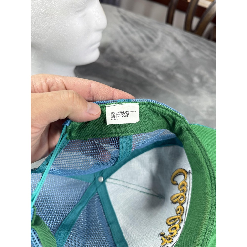 Vintage Cabela's Hat Cap Snap Back Green Blue Trucker Mesh Embroidered Mens 90s - Picture 5 of 8